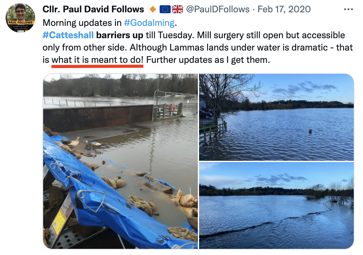 Paul David Follows tweet of Lammas Lands flooding